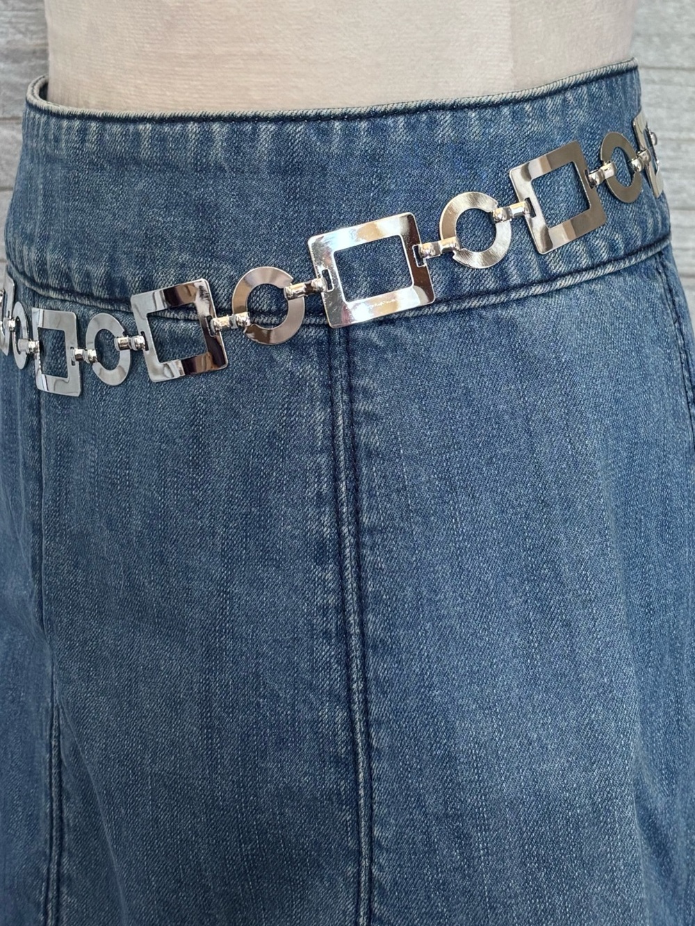 NWOT 60’s Mod Meets 90’s/Y2K Silver Geo Adjust Chain Belt XLPlus SZ Friendly 50” - Picture 9 of 16